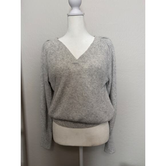 White House Black Market- Puffed-Sleeve grey Sweater, Size M - Picture 2 of 6